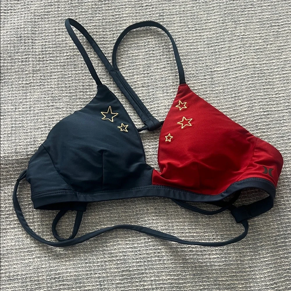 Hurley Stylish Red and Blue Star-Embellished Bikini Top - Picture 1 of 5